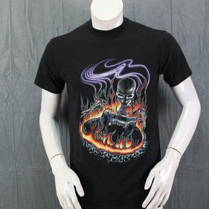 Vintage Graphic T-shirt - Heay Metal Skeleton and Guitar by Holoubek - Men's M